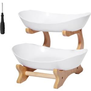 2 Tier Fruit Bowl for Kitchen Counter,Plastic Basket for Vegetable Storage,Cake, Dessert, Nuts, Snack, Salad