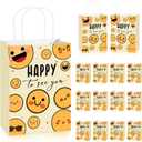 Kolldenn 25 Pcs Happy to See You Gift Bags with Handles Yellow Smile Face Favor Bags Bulk Welcome Guest Gifts Funny Happy Face Party Supplies for First Birthday Baby Shower Party Decorations, 1 Count