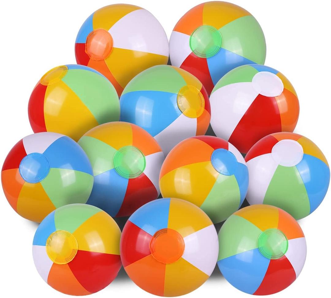 SYZ 12" Beach Balls Bulk - Inflatable Swimming Pool Toys for Kids Birthday Party Supplies Favors Luau Decorations - Blow Up Classic Rainbow Color Beachball Summer Water Games Fun Gifts (Pack of 12)
