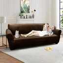 Couch Cover Leather Look 3 Seater Couch Sofa Cover 1-Piece Sofa Slipcover Stretch Furniture Protector with Elastic Bottom & Pockets(Sofa, Dark Brown)