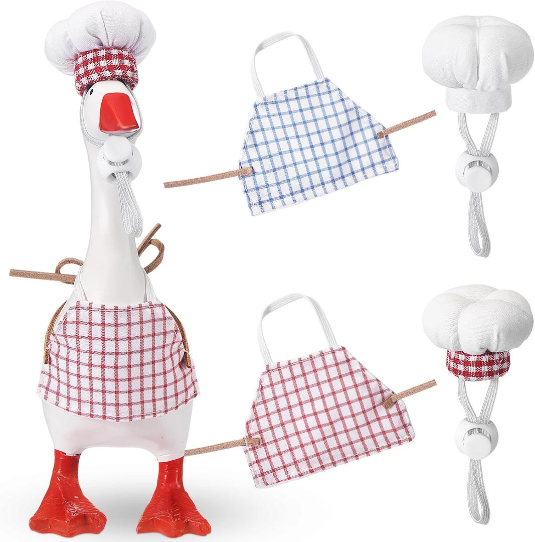 2 Packs Mini Goose Chef Outfits Chef Hats and Aprons for 7-inch Desk Goose Statue Christmas Desk Decor Cute Magnetic Duck Costume Decor Christmas Gift