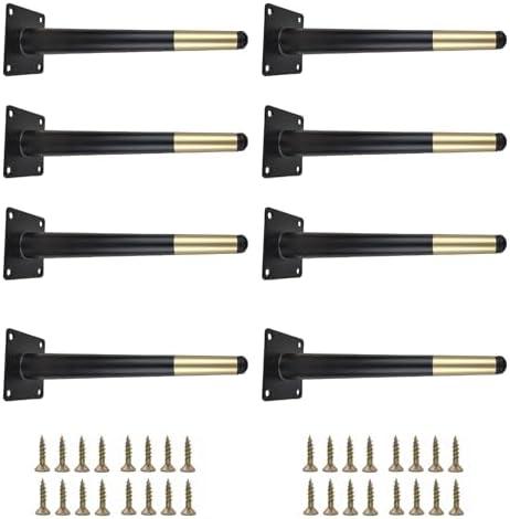 Smaxcn 8pcs 9 7/8 inch (25cm) Matte Black Gold Metal Furniture Legs, Straight Metal Cabinet Legs with Level Feet