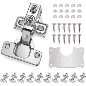 Cabinet Hinges - 10 Pack for 1/2 inch Overlay Cabinet, Face Frame Concealed 106Deg Self Closing Hinges, Stainless Soft Close Cabinet Door Hinges with Mounting Screws and Repair Plate