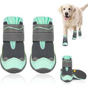 SlowTon Dog Shoes for Large Small Medium Dogs - Waterproof Dog Boots for Summer Hot Pavement, Paw Protector for Outdoor Walking Winter Snow, Anti-Slip Rubber Dog Booties for Hard Floor (Green Gray, 8) (#8 (Width 3.0 inch) for 74-91 lbs)