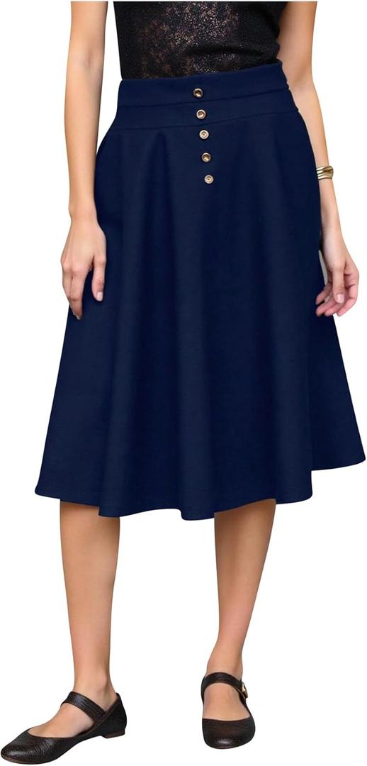SOLY HUX Girl's High Waisted Midi Skirts Button A Line Flowy Flared Elegant Skirt Dark Blue, 11Y