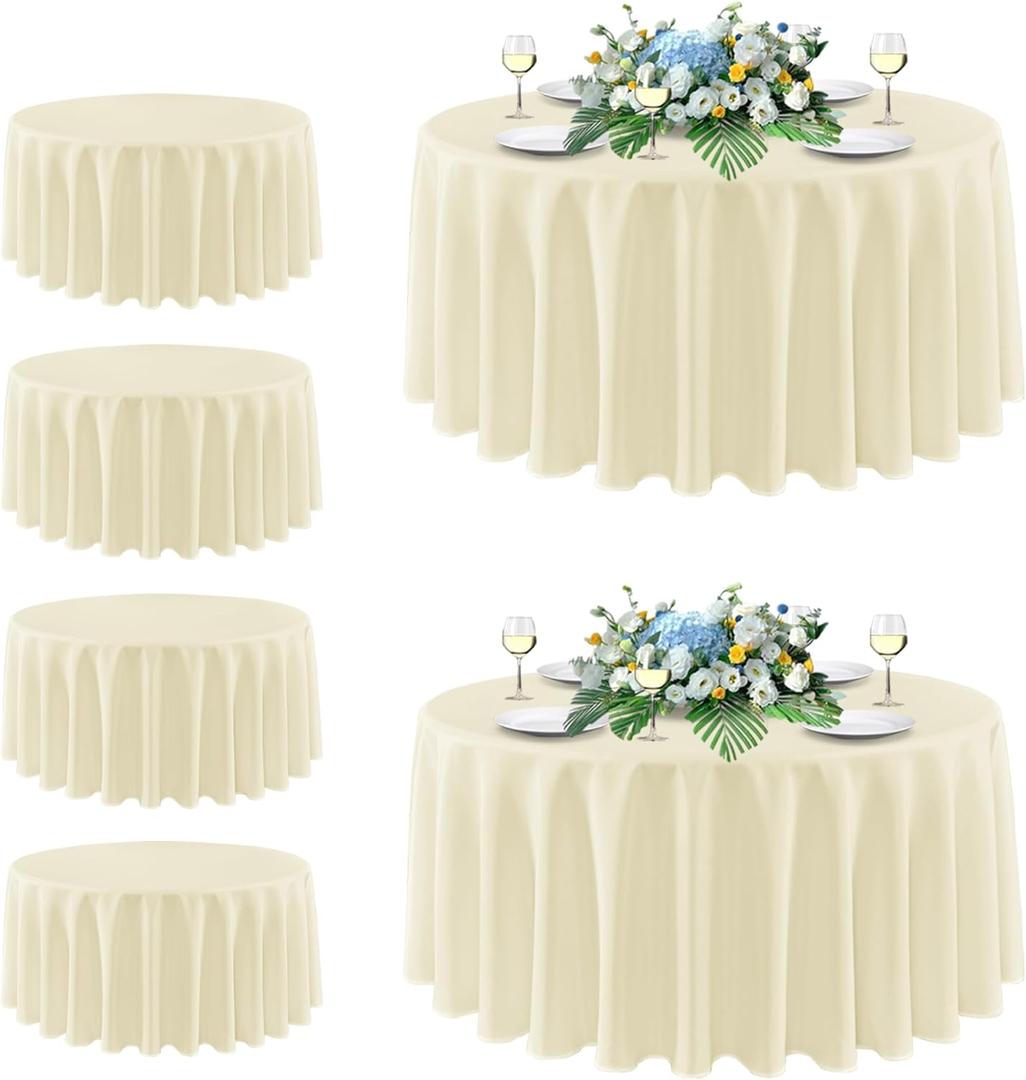 sancua Round Tablecloth 108 Inch Diameter, 6 Pack - Circle Polyester Fabric Table Cloth for Wedding Party Reception Banquet Birthday, Washable Formal Table Cover (Fit 42-96 Inch Tables), Beige