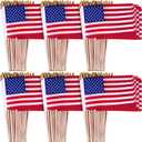 Tegeme 100 Pack of Small American Flags on Sticks, 8 x 12 Inch Mini Handheld US Flags Stick with Solid Wooden Pole Safety Spear Tip for Yard, Memorial Day, 4th of July, Independence Day Decorations