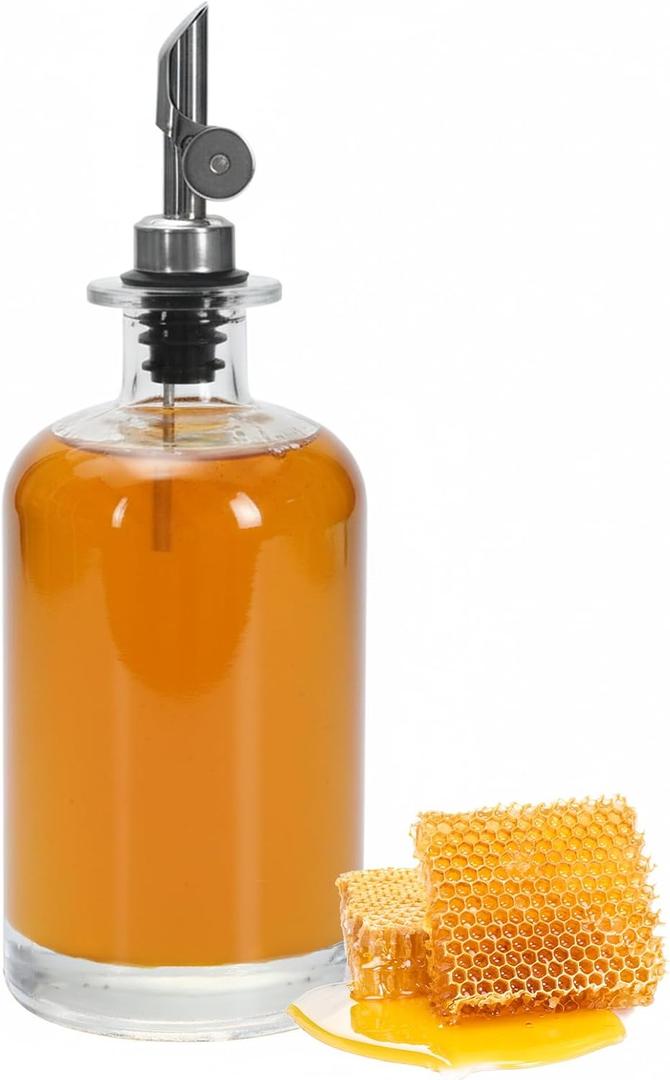 Yomjar 18 Oz Honey Dispenser Jars,Glass Maple Coffee Syrup Dispenser Salad Dressing Bottles for Coffee Bar,No Drip Honey Pot,Sugar Dispenser with Pour Spout,Olive Oil and Vinegar Bottles for Kitchen