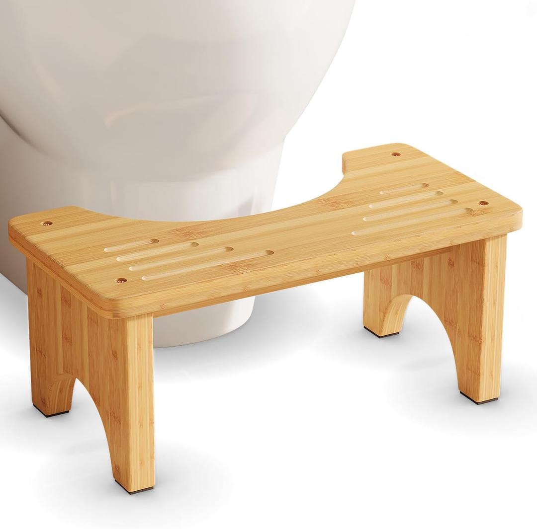 Bamboo Toilet Stool, Wooden Squatting Potty Stool for Adults, 7 Inch Toilet Stool Squat Adult, Non-Slip Wood Poop Stool for Bathroom, Portable Toilet Foot Pooping Steps for Kids (1 Pack, Natural)