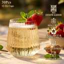 Ciaell 30 Pack Plastic Ribbed Wine Glasses - 12 OZ Thicker Origami Stemless Disposable Wine Champagne Whiskey Unbreakable Cocktail Glass, Reusable Wine Cups for Party Wedding Bar