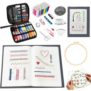 EVOCKAY 2026 New Embroidery Stitch Book Kit - Ideal Cross Stitch & Embroidery Kit for All Skill Levels - Beginner-Friendly Sewing Kit with Instructions & Embroidery Hoop