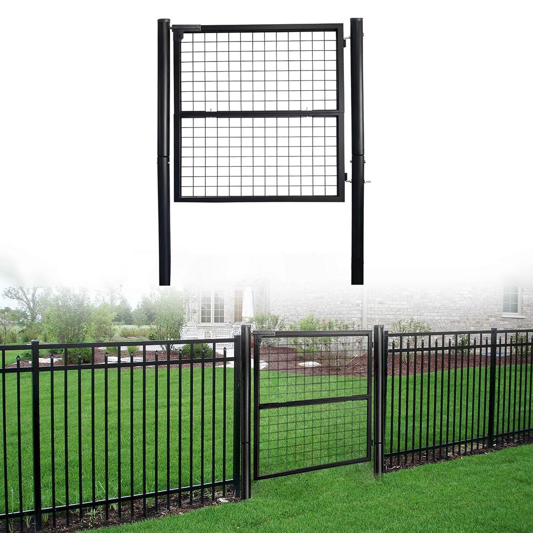 59.06in(H) x42.13in(W) Wire Mesh Fence Gate, Heavy-Duty Rustproof Outdoor Gate with Stable Insertion Posts, Pet/Garden/Yard/Patio Use, Easy Install (Black2)
