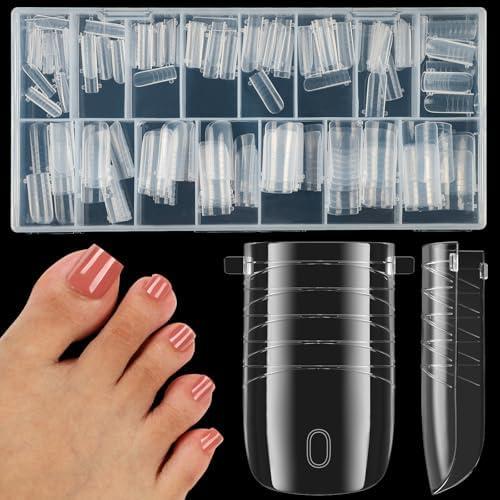 160 Pcs Toe Dual Nail Forms for Poly Gel & Builder Gel Toenail Extension - 16 Sizes Reusable Full Cover Square Toenails Molds - Professional Pedicure Nail Tips for Salon & DIY at Home