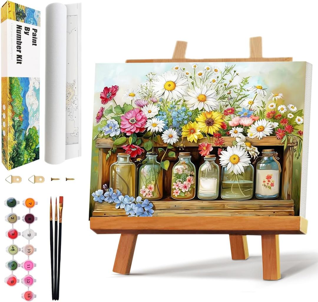 Qaisxoty Flowers Paint by Numbers Kit for Adults, Rolled Floral Adult Paint by Number, Complete Paint by Number Kit with Canvas, Box, Brushes, Acrylic Paints - DIY Home Decor & Gift (12x16)