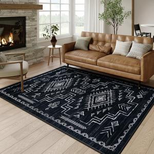 STARUIA Moroccan Washable 5x7 Area Rugs, Black Western and Aztec Tribal Boys Neutral Rug for Living Room, Soft Non-Slip Stain Resistant Large Carpet for Bedroom Dining Table Office