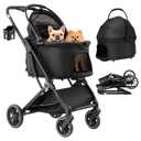 3-in-1 Pet Stroller for Medium Dog & 2 Small Dogs, Up to 50 Lbs Fold Black