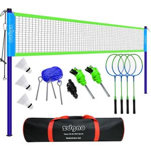 Zdgao Badminton Sets for Backyard, Portable Badminton Net with Tension Adjuster, Badminton Racket Set of 4, 3 Nylon Shuttlecocks, Boundary Line and Carry Bag for Backyard Beach Family Games