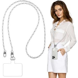 Phone Crossbody Chain Cell Phone Lanyard,Universal Leather+Metal Shouder Strap with Phone Tether Patches (V)