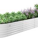A ANLEOLIFE 12X3X1.5 ft Galvanized Raised Garden Beds Outdoor, Oval Extra Large Metal Planter Box for Planting Vegetables Flowers Herb, Anti-Rust & Easy-Setup, Antique White