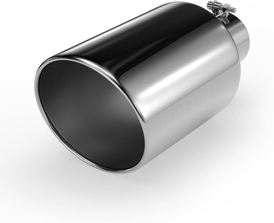 Richeer 4 to 8 inch Exhaust Tip, 4" Inlet, 8” Outlet 15” Overall Length Stainless Steel Polished Finish Universal for Vehicles with 4" O.D. Exhaust Tailpipe, Rolled Edge, Bolt on Design