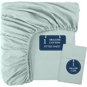 LANE LINEN Fitted Sheets Twin Size, Charcoal 2-Piece Set (1 Fitted Sheet, 1 Pillowcase), Percale Weave, Ultra Soft, Breathable,Fits Mattress Upto 15'' Deep - Cool Blue (No Flat Sheet)
