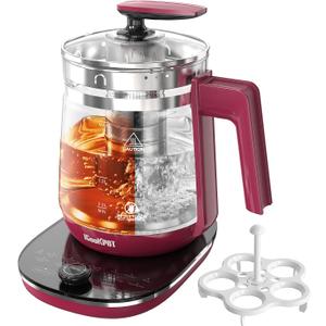 Hot Tea Maker Glass Electric Kettle with Tea Infuser and Temperature Control,1.5L Stainless Steel Tea Maker & 1200W Rapid Boiling,Programmable Control for your Favorite Teas and Coffee,Red