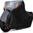 Motorcycle Cover, All Season Waterproof Outdoor Protection with Lock-Holes, Night Reflective & Storage Bag, Fits up to 104" Cruisers, Touring, Dirt Bikes (Black)