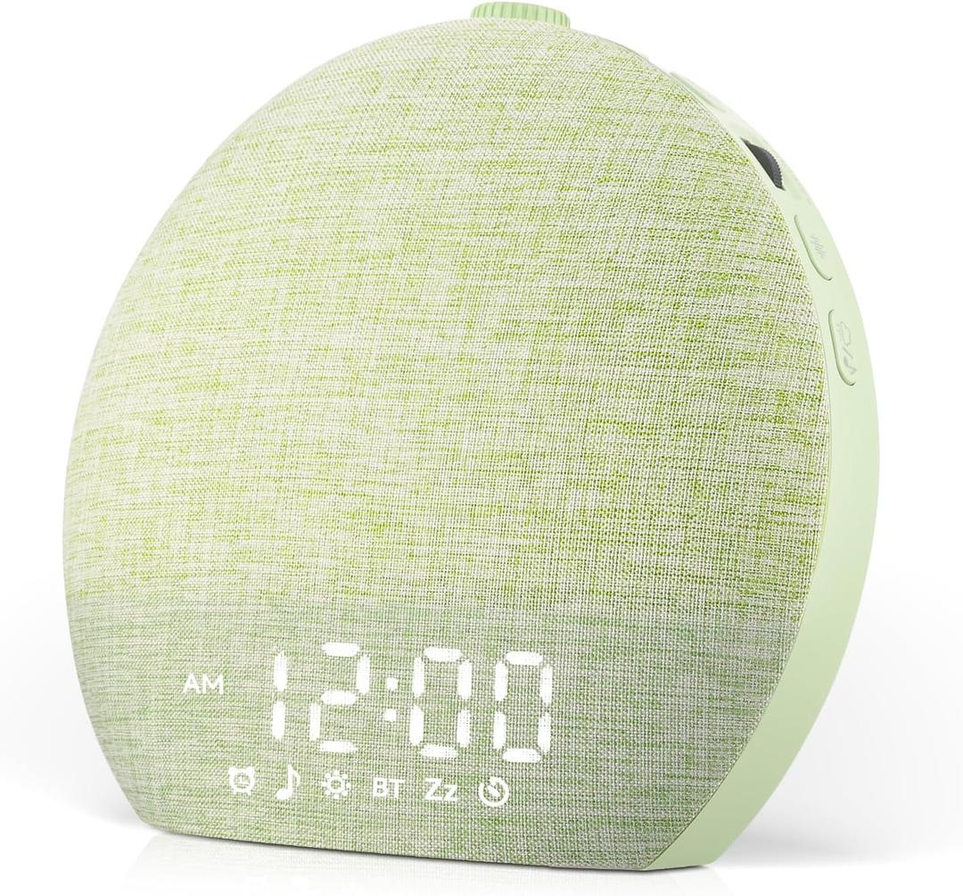 Sunrise Alarm Clock White Noise Sound Machine for Bedroom | Natural Wake-Up Light with 30 Soothing Sleep Aids, Bluetooth Speaker, Dimmable Clock, Screen-Free Design for Baby Adults Kids-Green