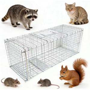 Universal Small Animal Live Capture Trap, 24-inch Humane cage, Heavy-Duty Galvanized Steel mesh, Suitable for Small Raccoons, Small Wild Cats, Marmots, Squirrels, Skunks, and Moles
