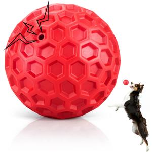 DISSKNIC Indestructible Squeaky Dog Balls for Aggressive Chewers, Interactive Dog Toys for Aggressive Chewers for Relieving Anxiety, Dog Chew Toy Balls for Small Medium Large Dogs, Outdoor Dog Toys (Red)