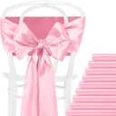 12 Pcs Pink Satin Chair Sashes Bows, 7x108 inch Chair Bow Ties Back Silky Dining Chair Sashes Satin Chair Ribbon for Wedding, Party, Banquet, Restaurant, Hotel Event, Chair Cover Decorations