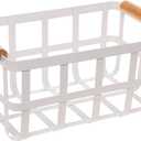 Simplify Rectangular Metal Storage Basket with Bamboo Handles | Large | Farmhouse Style Wire Basket | Home Organizer | Decorative | Rustic | White