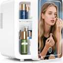 CUTIEWORLD Skincare Fridge With Dimmable LED Light Mirror, 4L Makeup Mini Fridge for Bedroom, Car, Office & Dorm, Cooler & Warmer, Portable Small Refrigerator for Cosmetics, Skin Care and Food
