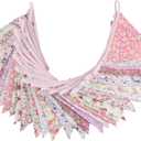 10M/32Ft Triangle Bunting Banner, 36 Pcs Cotton Fabric Flags Pennant Garlands for Birthday Party, Wedding, Baby Shower, Outdoor and Home Decorations (Pink)