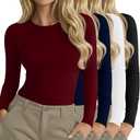 Neer 4 Pack Women's Long Sleeve Shirts Underscrub Crew Neck Slim Fit Undershirts Stretchy Casual Tight Tops (Red, Navy Blue, White, Black)