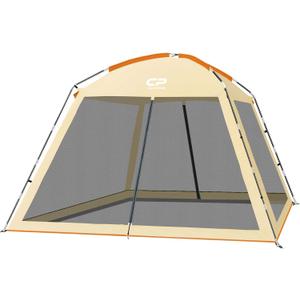 CAMPROS CP Screen House 10 x 10 Ft Screened Mesh Net Wall Canopy Tent Screen Shelter Gazebos for Patios Outdoor Camping Activities - Beige