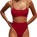 MELYUM High Waisted Bikini Sets for Women Two Piece Swimsuit Tummy Control Bathing Suit Cheeky Bottoms Push Up Top (X-Large, Wine Red)