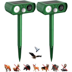 Animal Deterrent Devices Outdoor, Solar Animal Repeller with Motion Sensor Animal Repeller to Repel Cat, Deer, Squirrel, Rabbit, Dog, Skunk (Green - 2 Pack) Model 12