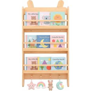 Wooden Kids Bookshelf, 3-Tier Wall Mount Shelf for Toys & Book Storage