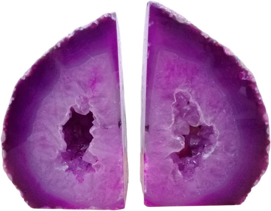 Agate Geode Bookends Dyed Pink 4-5 Lbs Large Stone Bookends 1 Pair Decorative Bookends for Shelves