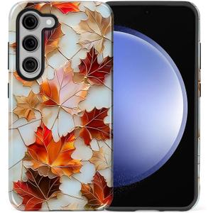 ZHEGAILIAN Case Compatible with Samsung Galaxy S23,Maple Fall Leaves Aesthetic Stained Glass Design Phone Case,Hybrid 2-Layer Hard Shell for Girl Boy Women Men