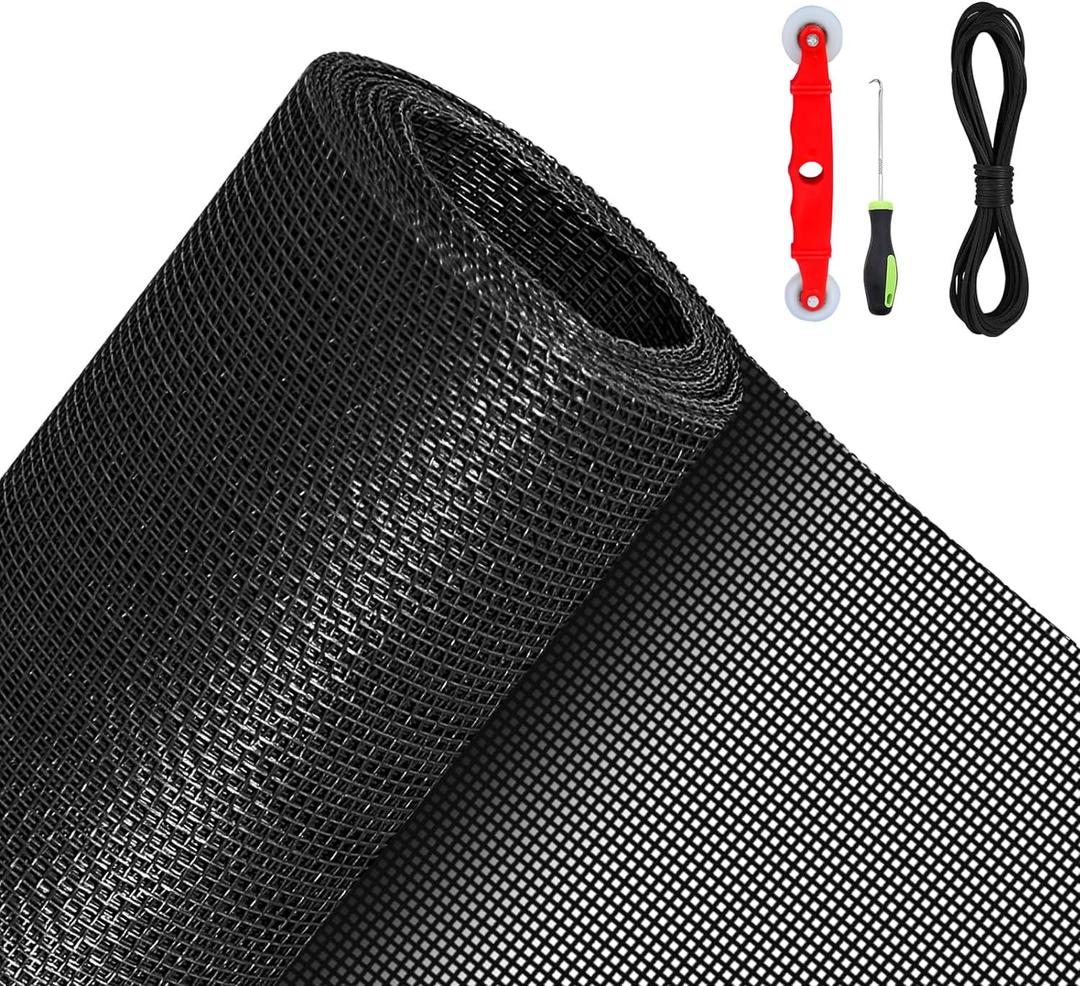 QWR Pet Proof Window Screen Replacement Kit, 39"x118" Durable High Hardness Screen Mesh Replacement Window Screens Repair Kit for Sliding Screen Door, Patio and Windows.(Folded Package)