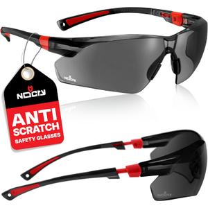 NoCry Safety Sunglasses with Green Tinted Wraparound Lenses; Tinted Safety Glasses for Men and Women with Adjustable Arms & No-Slip Grips; Work Glasses with UV 400 Protection; ANSI Z87.1 Rated (Black & Red)