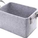 Minoisome Collapsible Storage Basket with Carry Handles Felt Fabric Storage Bin Durable Organizer for Gift Toys Shoes Clothes Towels Nursery Home Laundry Office Decorative Organizing Box(Light Grey)