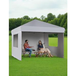 KYBOLT 10x10 Ft Pop Up Canopy Tent Easy One Person Set-up, Instant Portable Shelter with 3Pcs Sidewalls 4 Sandbags for Patio, Outdoor Activities (White)