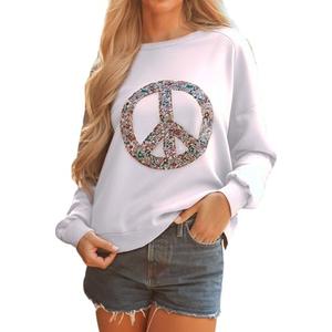 KevaMolly Womens Floral Peace Symbol Drop Shoulder Sweatshirt Oversize Crewneck Casual Pullover (Runs Large, Size Down) 1 White-S