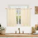 LAMIT Beige Curtains 36 Inches Long, Faux Linen Textured Light Filtering Drapes for Cafe, Rod Pocket Boho Burlap Privacy Window Panels for Small Windows/Basement, 2 Panels, 29 x 36 Inch