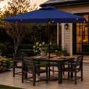 6.5 x 10ft Rectangular Patio Umbrella with Solar Lights, 16 LED Lighted Market Umbrella with Push-Button Tilt and Crank, 6 Sturdy Iron Ribs for Garden, Deck, Pool, Navy Blue