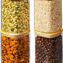 37oz 4PCS Glass Storage Containers with Lids, Glass Jars with Lids Pantry Food Storage Jars, Square Canister For Cookie, Nuts, Snack, Cereal, Candy, LeafTea, Coffee, Spice