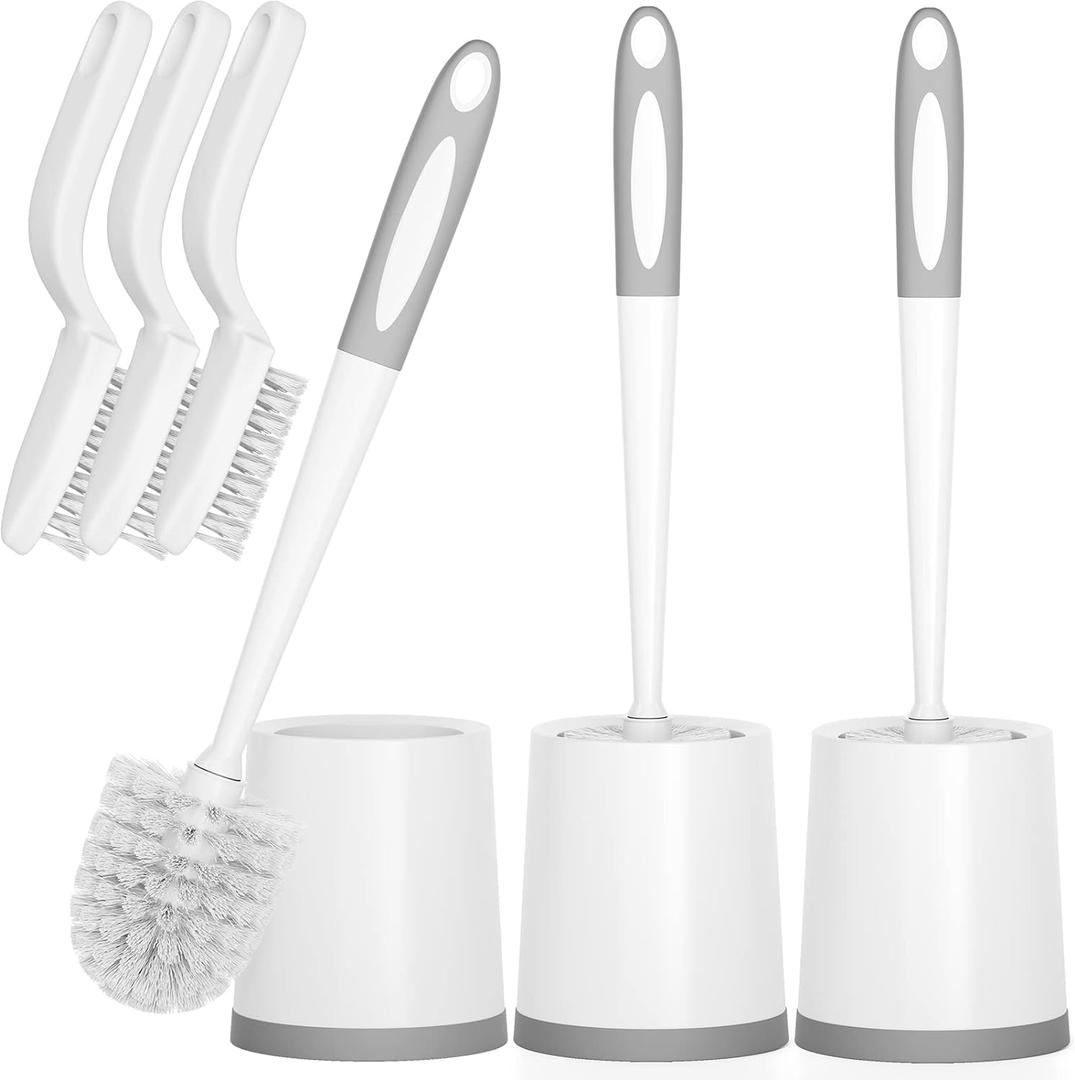 Toilet Brush, 3 Pack Toilet Brushes for Bathroom with Holder, Bathroom Accessories Toilet Bowl Brush with 3 Clean Brush, Toilet Scrub Brush, Toilet Brush Set for Deep Cleaning, White